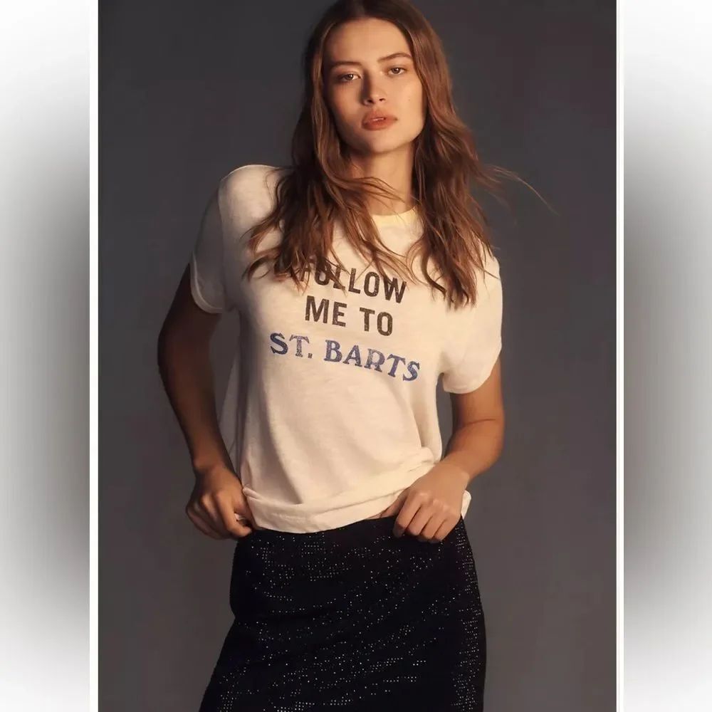 Pilcro Graphic Ringer Tee Follow Me To St. Barts